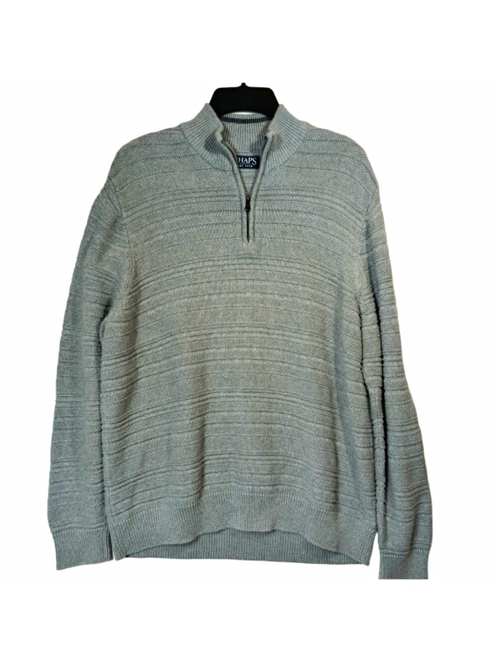Chaps Men’s Gray Cable Knit Cotton 1/4 Zip Mock Neck Pullover Sweater XL